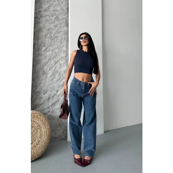 Baggy kar yıkama jeans pantolon koyu mavi d2007