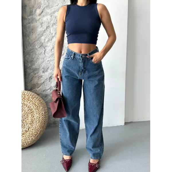 Baggy kar yıkama jeans pantolon koyu mavi d2007