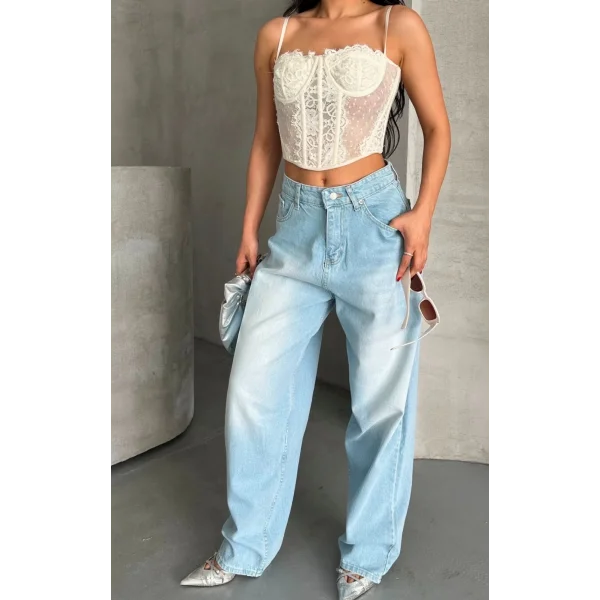 Baggy süper taş bıyık yıkama buz mavi d2007