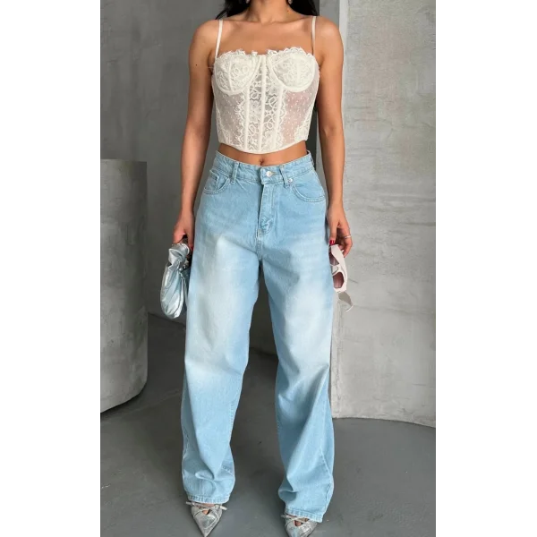 Baggy süper taş bıyık yıkama buz mavi d2007