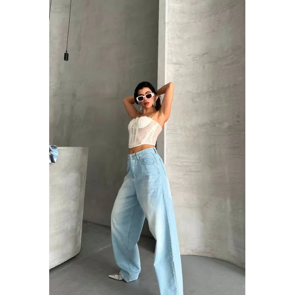 Baggy süper taş bıyık yıkama buz mavi d2007