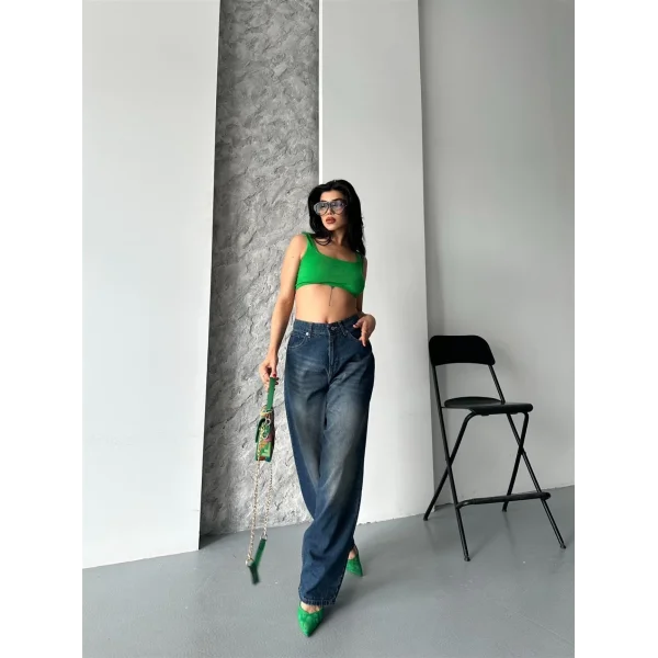 Baggy süper taş bıyık yıkama kahve tint jeans pantolon d2007