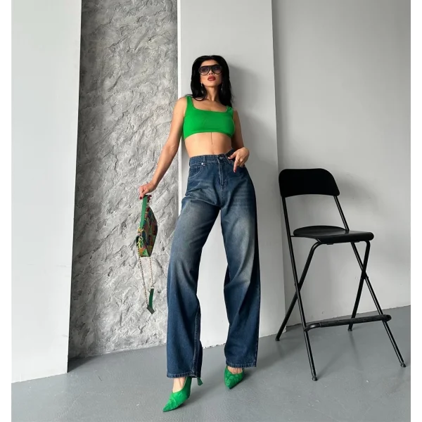 Baggy süper taş bıyık yıkama kahve tint jeans pantolon d2007