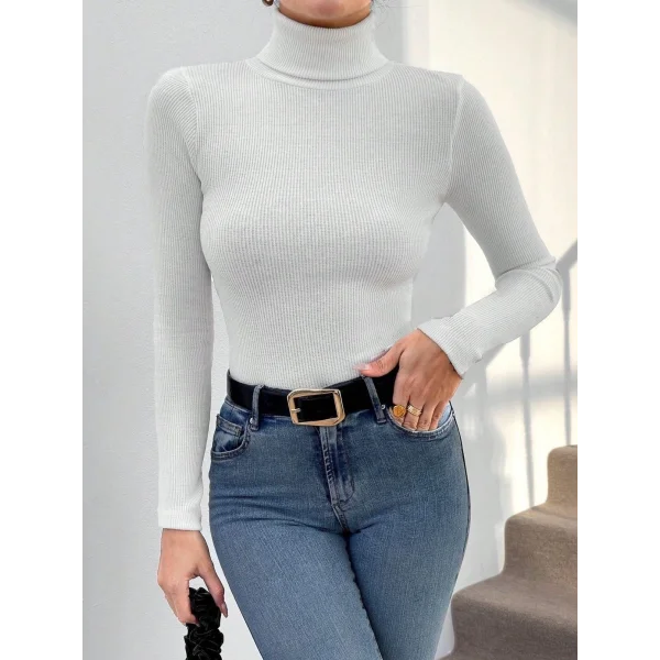 Balıkçı yaka dar kesim kaşkorse kazak beyaz