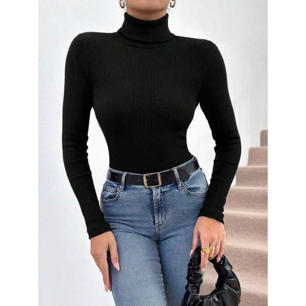 Başıkçı yaka dar kesim kaşkorse kazak siyah w3103