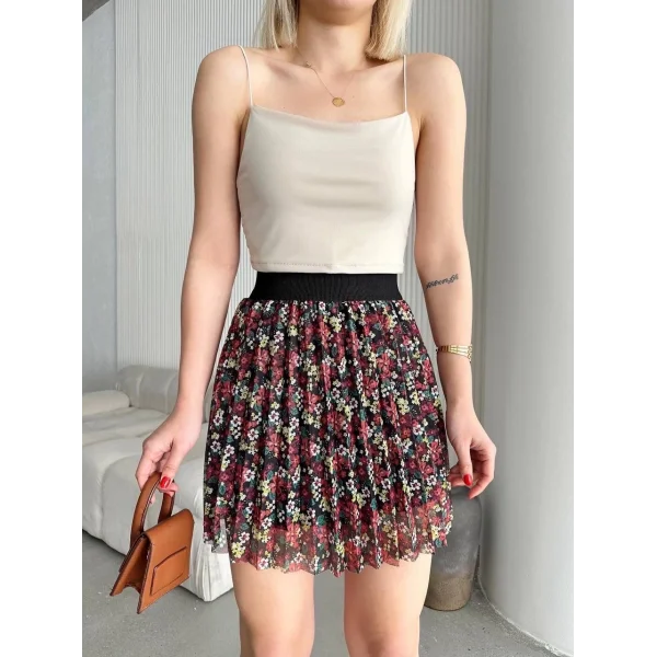 Baskılı astarlı mini etek