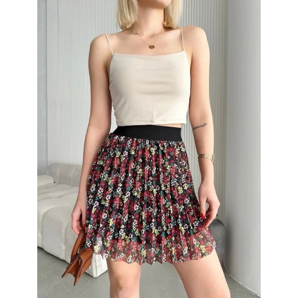 Baskılı astarlı mini etek