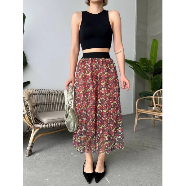 Baskılı astarlı uzun etek