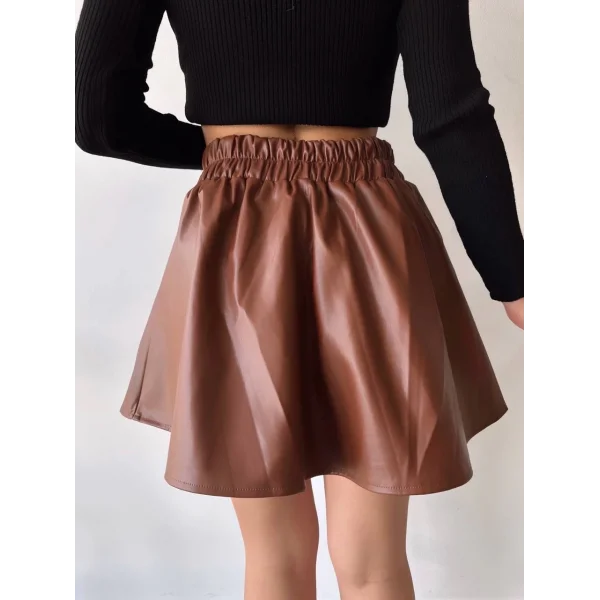 Beli lastikli deri etek kahve s24599