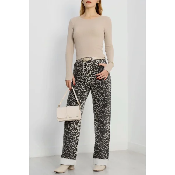 Bisiklet Yaka Parmak Geçmeli Kaşkorse bluz bej a3829