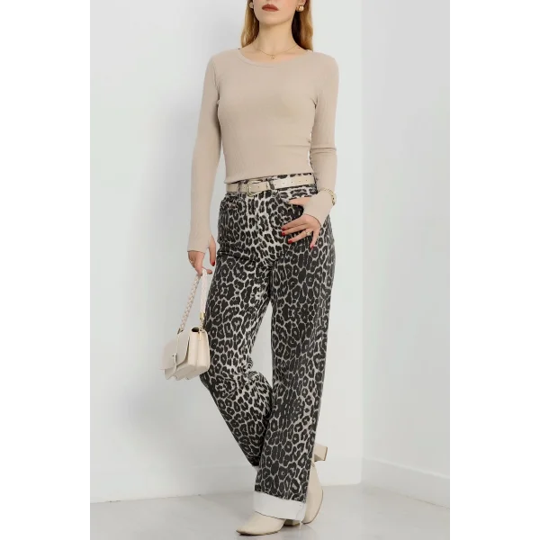 Bisiklet Yaka Parmak Geçmeli Kaşkorse bluz bej a3829