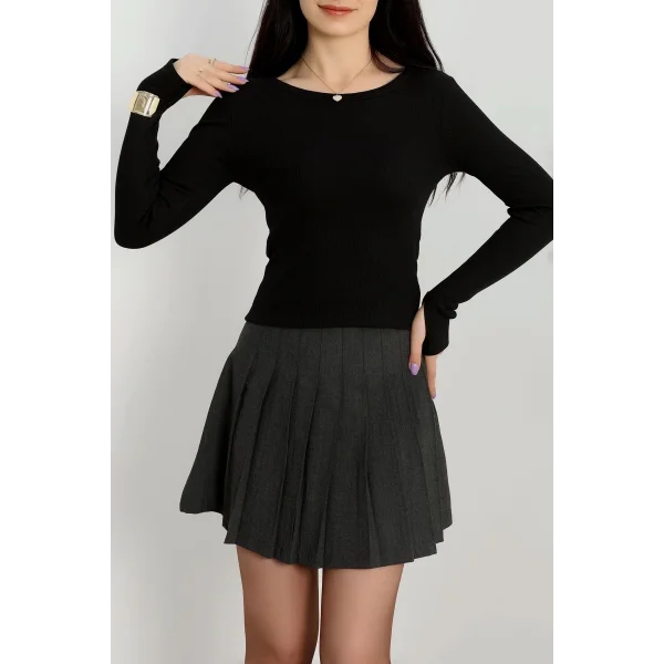 Bisiklet Yaka Parmak Geçmeli Kaşkorse bluz siyah a3829