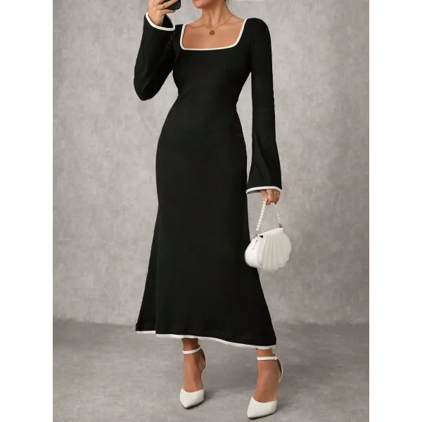 Biyeli uzun elbise siyah