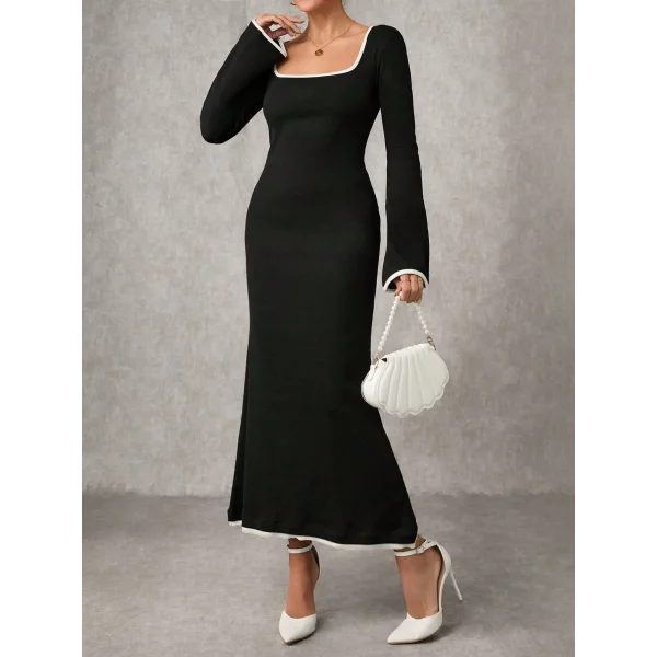 Biyeli uzun elbise siyah