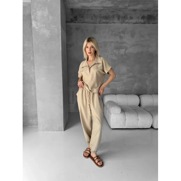 Bluz şalvar takım bej s255841