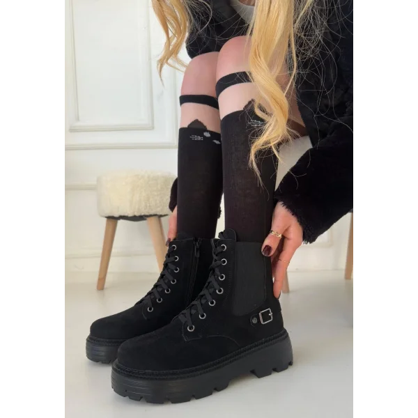 Boby Siyah Süet Bağcıklı Bot