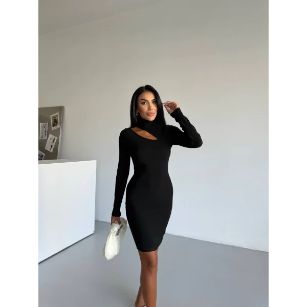 Boğazlı gögüs dekolteli elbise siyah f2333