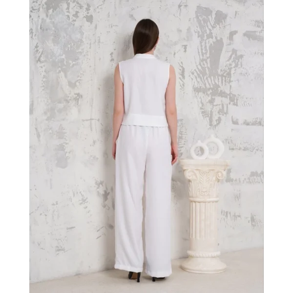 Broşlu yelek pantolon takım beyaz s255821