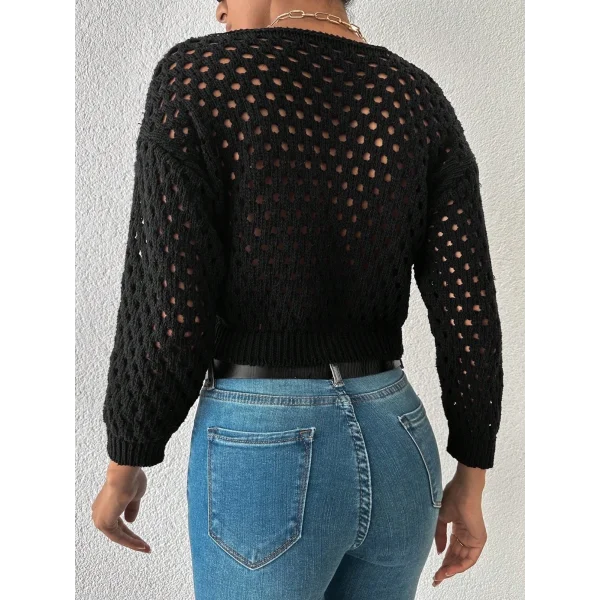 Büyük düğmeli delikli hırka siyah