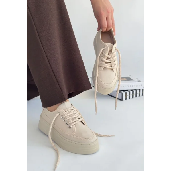 Carin Bej Keten Bağcıklı Spor Ayakkabı