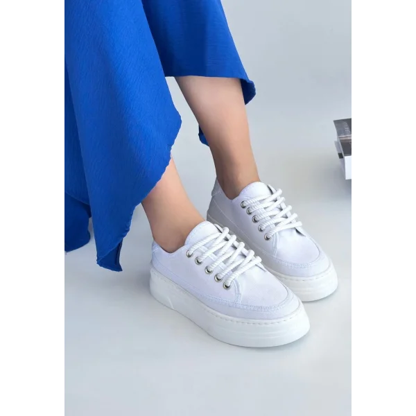 Carin Beyaz Keten Bağcıklı Spor Ayakkabı