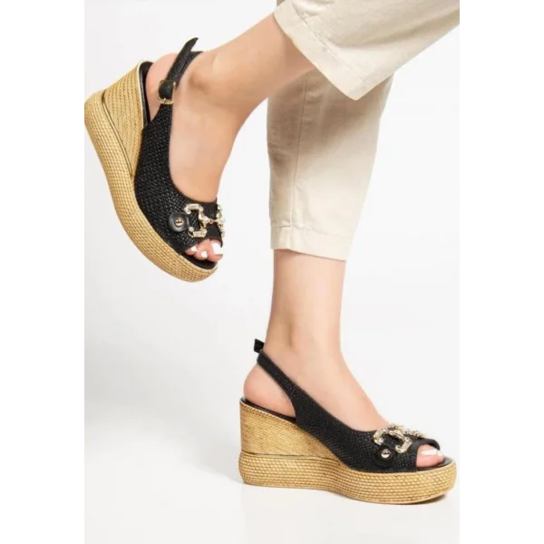 Caver Siyah Cilt Dolgu Topuk Sandalet