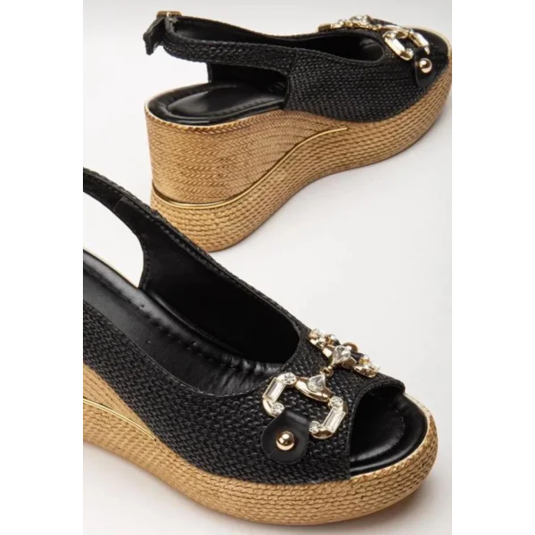 Caver Siyah Cilt Dolgu Topuk Sandalet