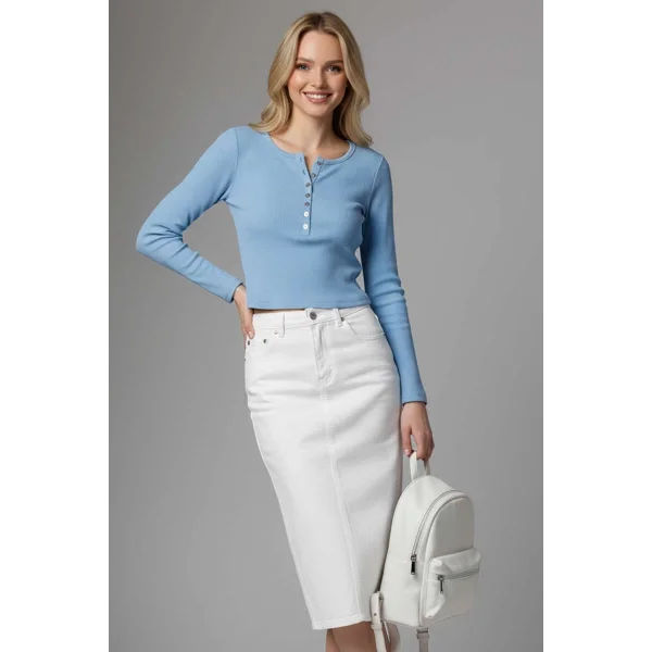 Çıtçıt Detaylı Bluz Mavi T4343