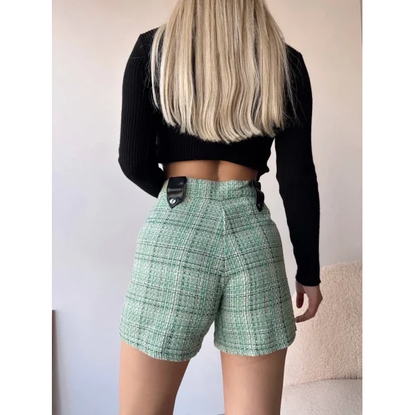 Çıtçıtlı siyah köprü tüvit şort yeşil