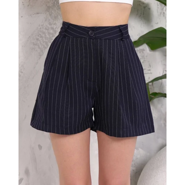 Çizgili düğmeli şort siyah s2551251