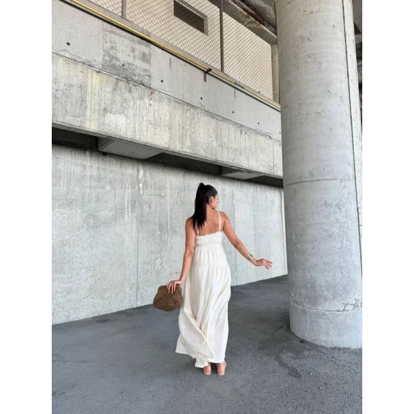 Dantelli askılı keten elbise s4310