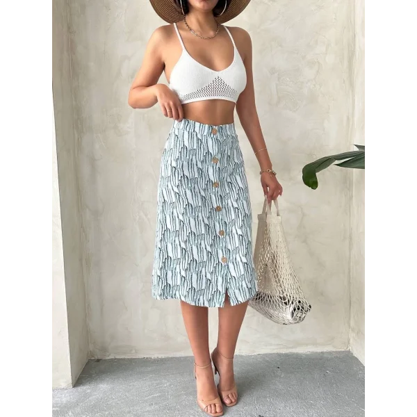 Desenli düğmeli etek s25800