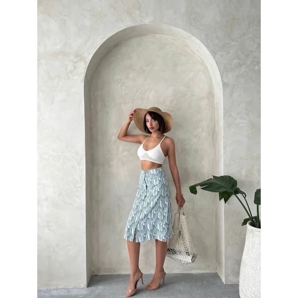 Desenli düğmeli etek s25800