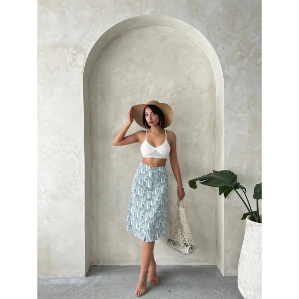 Desenli düğmeli etek s25800