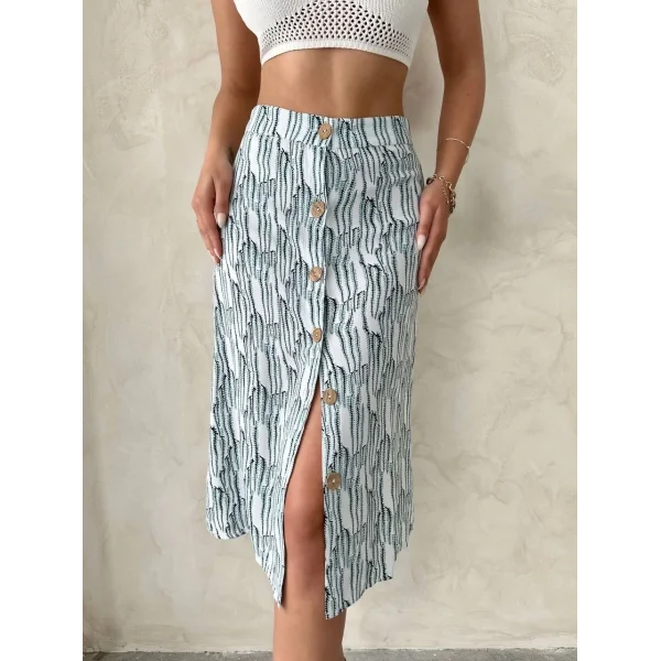 Desenli düğmeli etek s25800