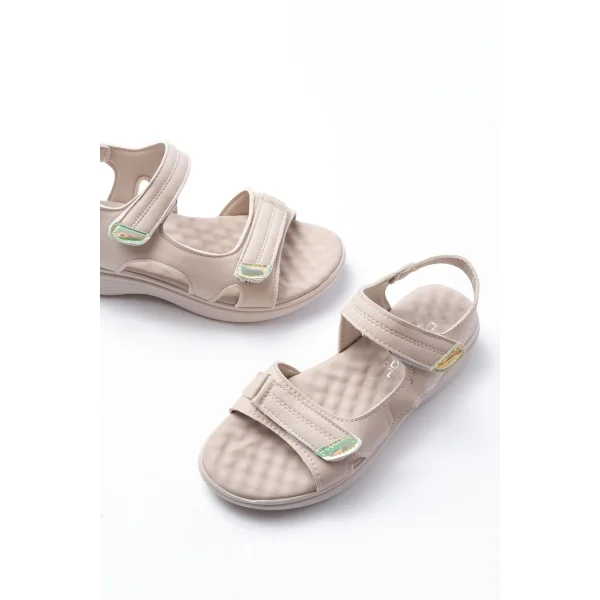 DM-363  Bej Baret Cırtlı Dikişli Günlük Kadın Sandalet