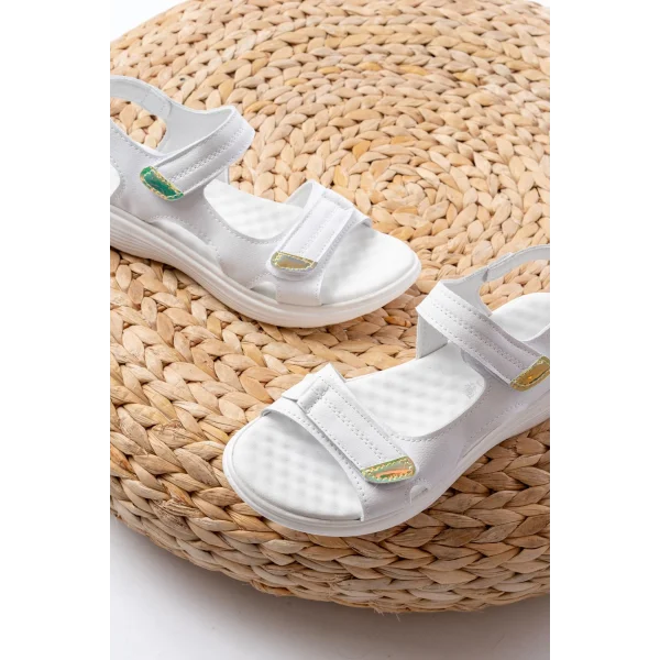 DM-363  Beyaz Baret Cırtlı Dikişli Günlük Kadın Sandalet