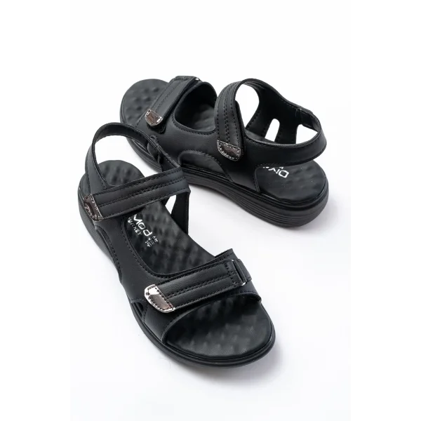 DM-363  Siyah Baret Cırtlı Dikişli Günlük Kadın Sandalet