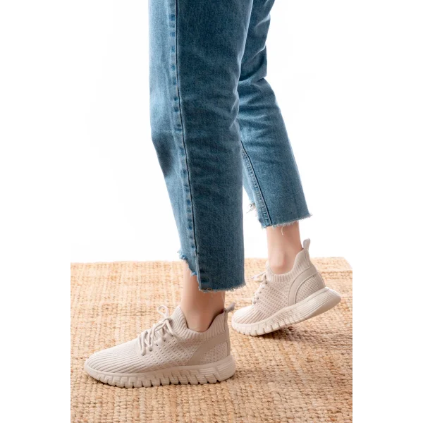 DM-501 Bej Bağcıklı Failon Taban Günlük Spor Ayakkabı