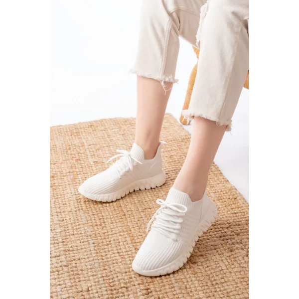 DM-501 Beyaz Bağcıklı Failon Taban Günlük Spor Ayakkabı