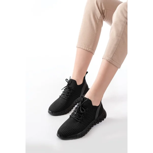 DM-501 Siyah Bağcıklı Faylon Taban Günlük Spor Ayakkabı