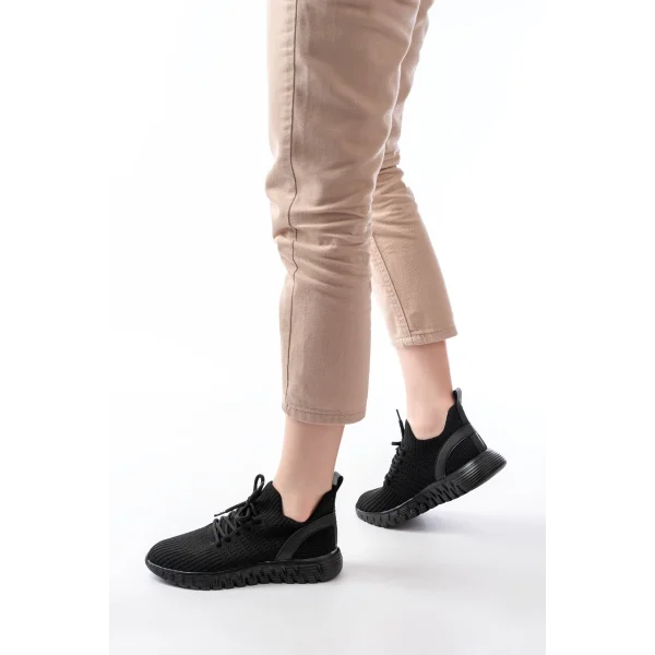 DM-501 Siyah Bağcıklı Faylon Taban Günlük Spor Ayakkabı