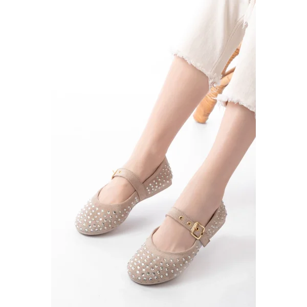 DM-6020 Bej Troklu Baret Tokalı Günlük Kadın Babet