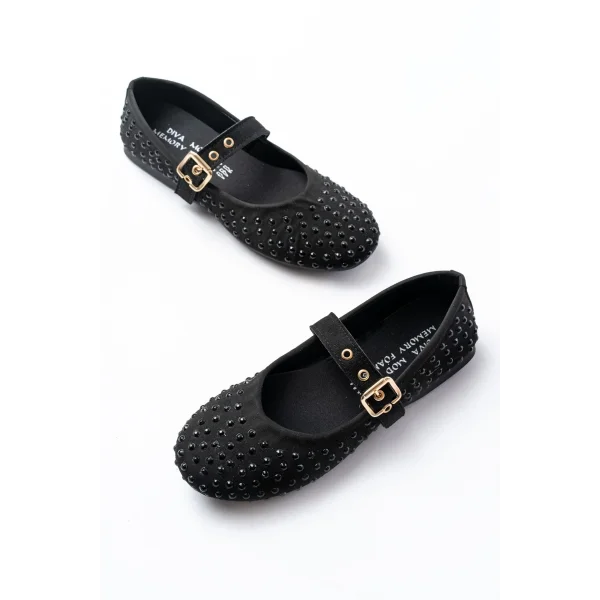 DM-6020 Siyah Troklu Baret Tokalı Günlük Kadın Babet