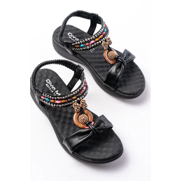 DM-608 Siyah Taşlı Arka Lastikli Günlük Kadın Sandalet