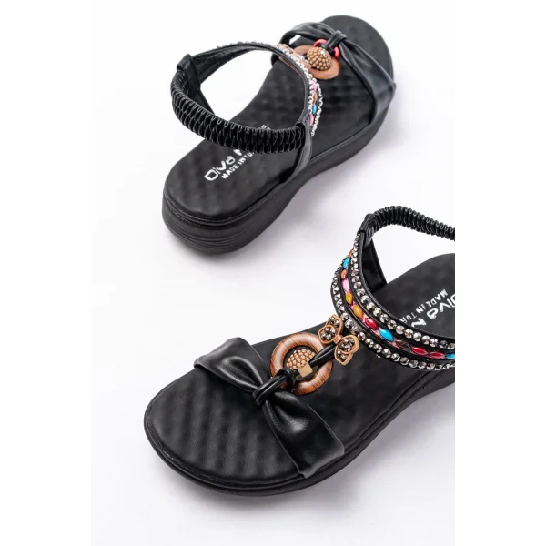 DM-608 Siyah Taşlı Arka Lastikli Günlük Kadın Sandalet