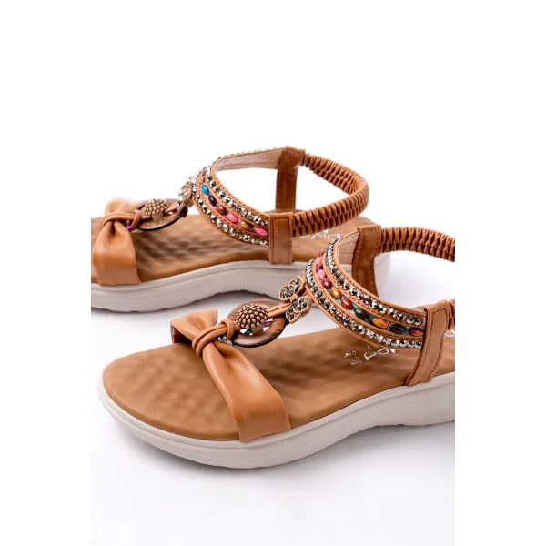 DM-608 Taba Taşlı Arka Lastikli Günlük Kadın Sandalet