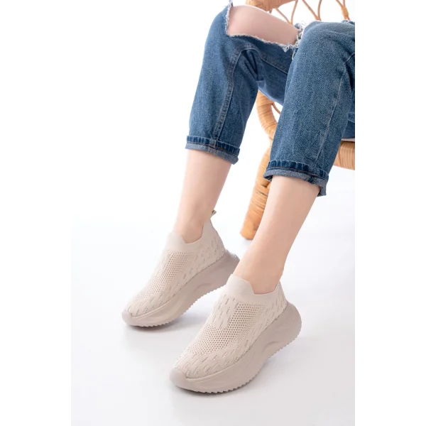 DM-707  Bej Fileli Faillant Taban Taş Aksesuarlı Günlük Spor Ayakkabı