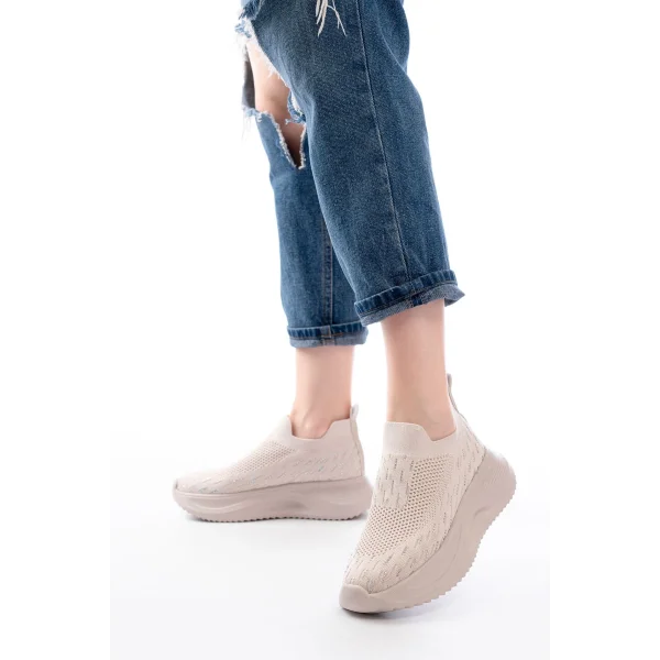 DM-707  Bej Fileli Faillant Taban Taş Aksesuarlı Günlük Spor Ayakkabı