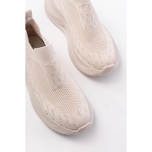 DM-707  Bej Fileli Faillant Taban Taş Aksesuarlı Günlük Spor Ayakkabı